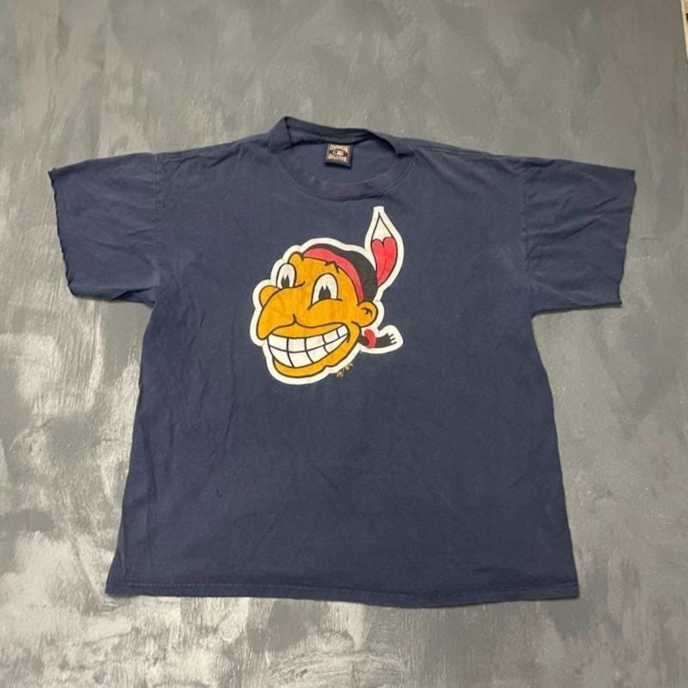 Vintage Cleveland Indians Chief Wahoo T-Shirt Mens XL Blue 1990s Majestic